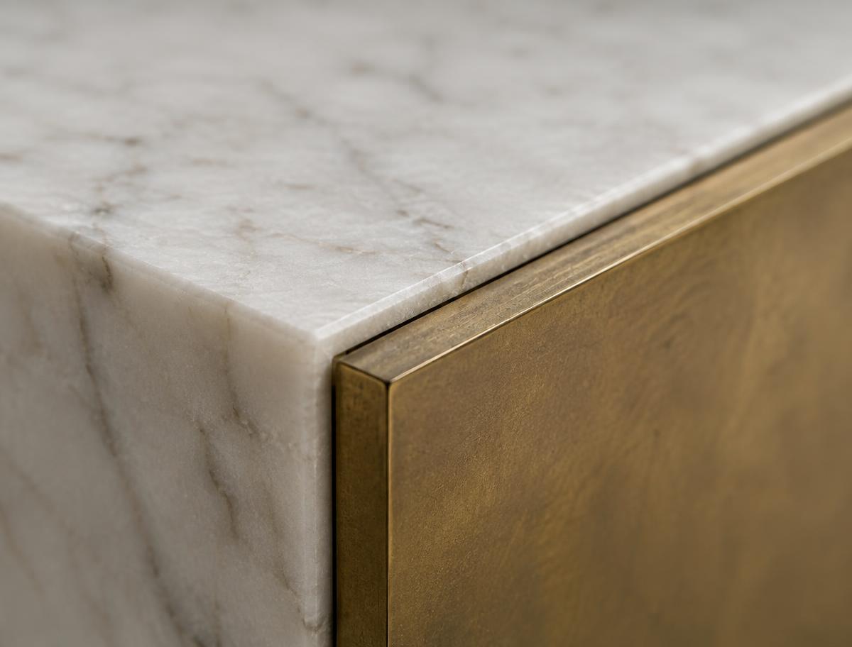 Material study, honed marble edge against unlacquered brass